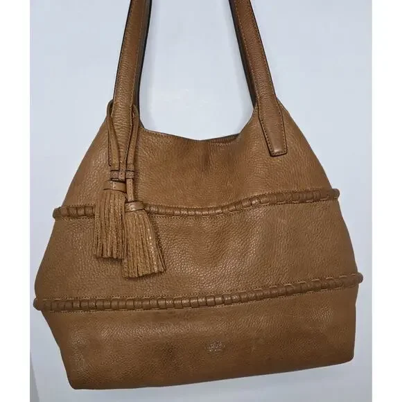 Vince Camuto Hobo Shoulder Bag Pebbled Leather Purse Tassels in Cognac Brown Lg - Picture 3 of 13